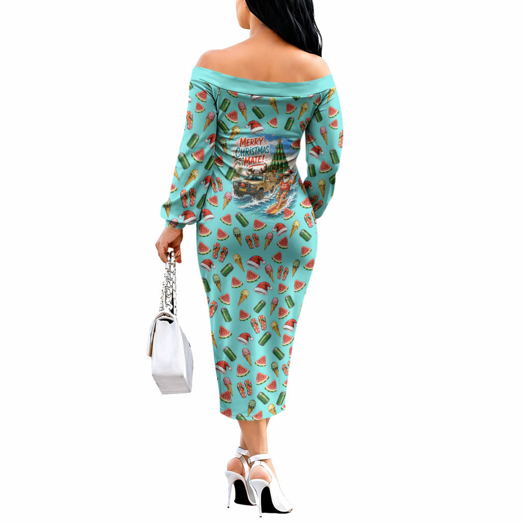 Aussie Christmas Santa Off The Shoulder Long Sleeve Dress Retro Cartoon Summer Holiday Beach - I Ate The Carrots Kangaroo