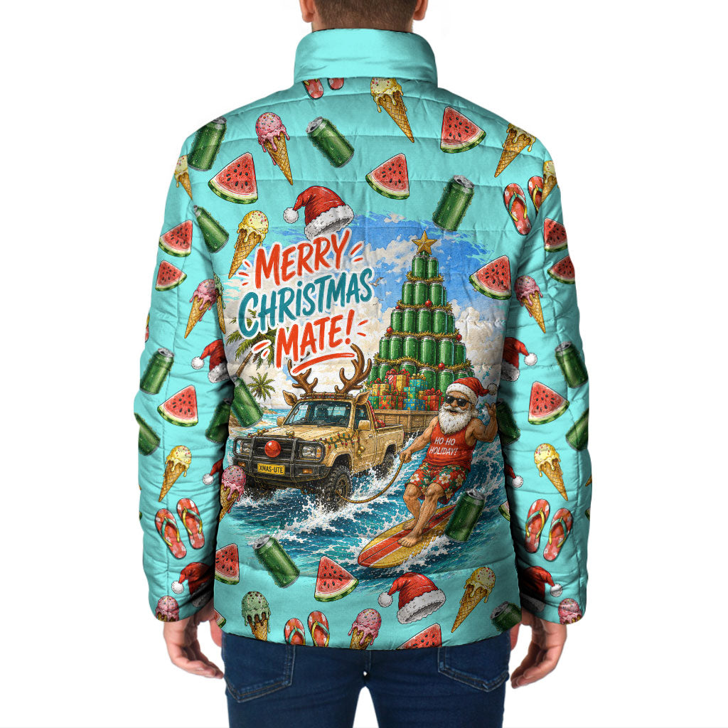 Aussie Christmas Santa Padded Jacket Retro Cartoon Summer Holiday Beach - I Ate The Carrots Kangaroo