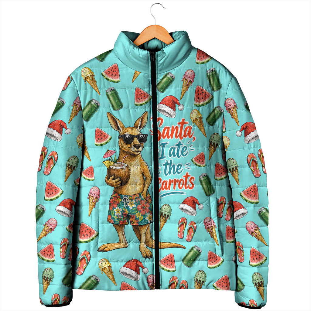 Aussie Christmas Santa Padded Jacket Retro Cartoon Summer Holiday Beach - I Ate The Carrots Kangaroo