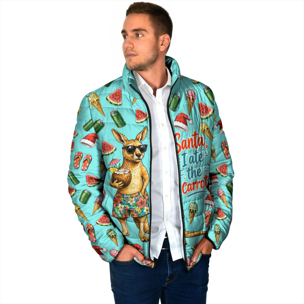 Aussie Christmas Santa Padded Jacket Retro Cartoon Summer Holiday Beach - I Ate The Carrots Kangaroo