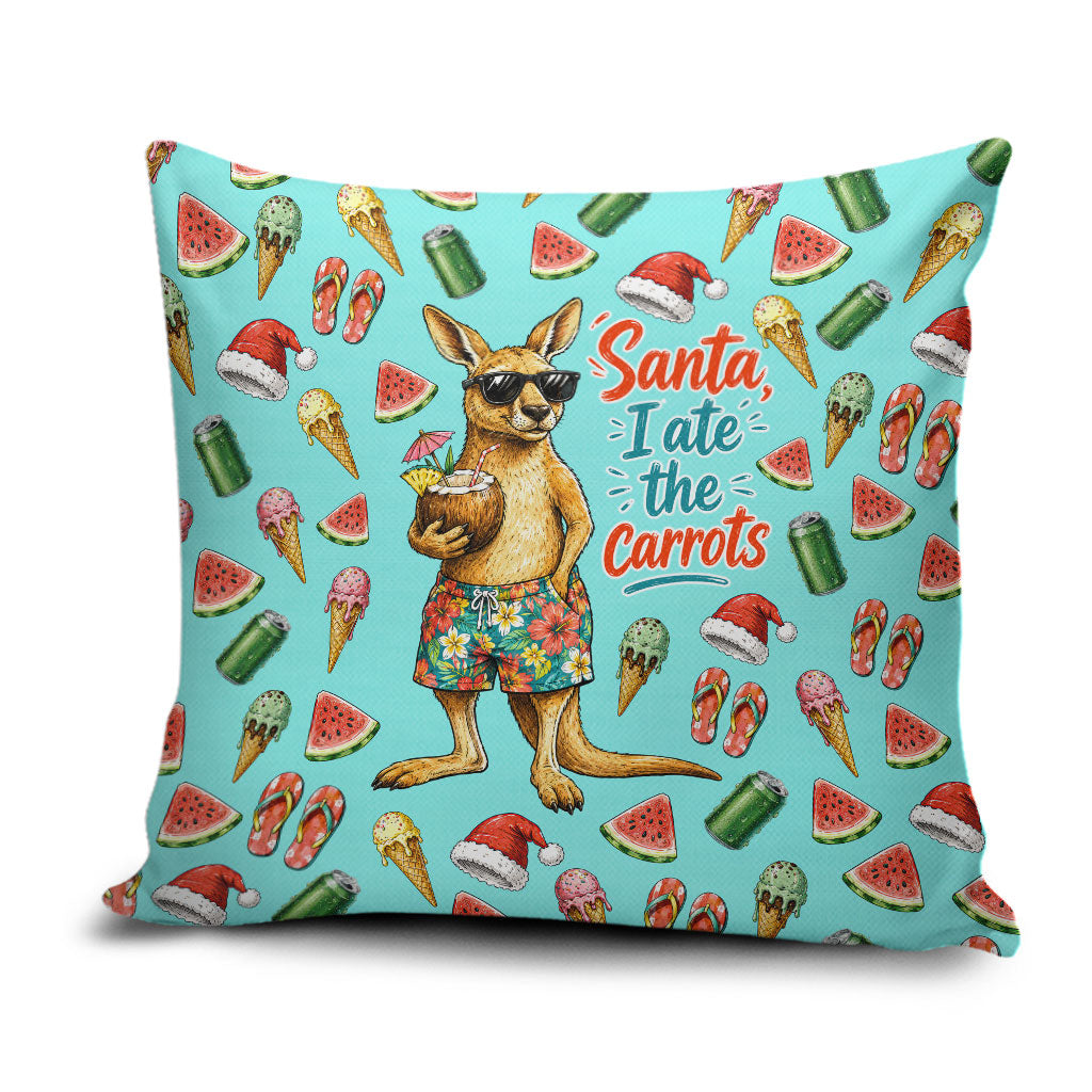 Aussie Christmas Santa Pillow Cover Retro Cartoon Summer Holiday Beach - I Ate The Carrots Kangaroo