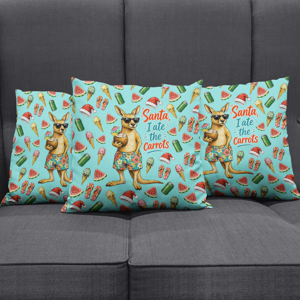 Aussie Christmas Santa Pillow Cover Retro Cartoon Summer Holiday Beach - I Ate The Carrots Kangaroo