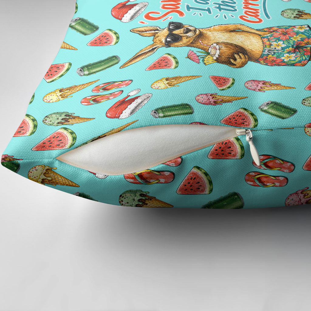 Aussie Christmas Santa Pillow Cover Retro Cartoon Summer Holiday Beach - I Ate The Carrots Kangaroo