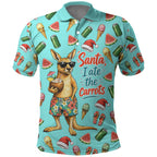 Aussie Christmas Santa Polo Shirt Retro Cartoon Summer Holiday Beach - I Ate The Carrots Kangaroo