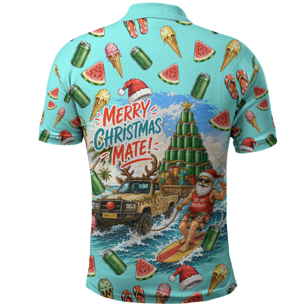 Aussie Christmas Santa Polo Shirt Retro Cartoon Summer Holiday Beach - I Ate The Carrots Kangaroo