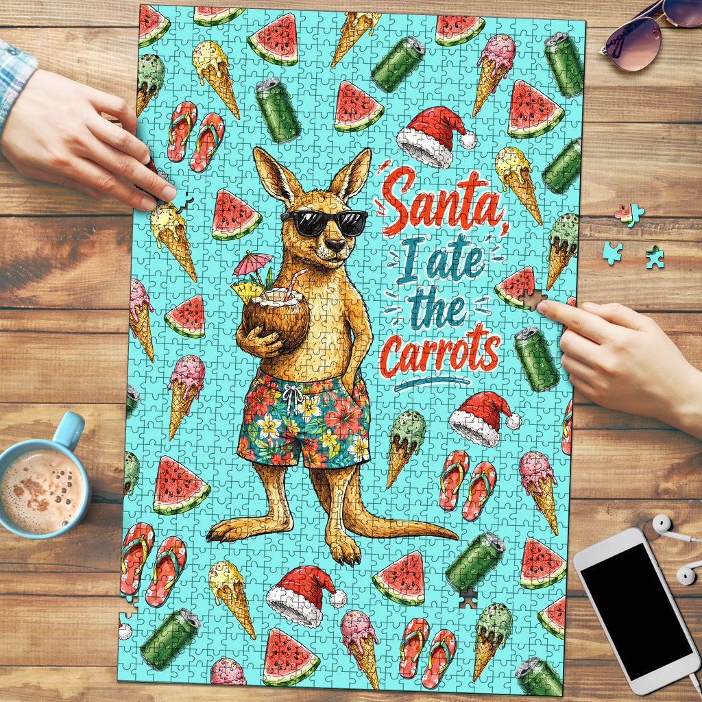 Aussie Christmas Santa Puzzle Retro Cartoon Summer Holiday Beach - I Ate The Carrots Kangaroo