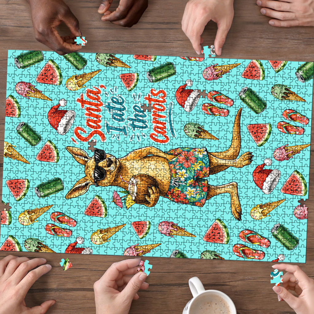 Aussie Christmas Santa Puzzle Retro Cartoon Summer Holiday Beach - I Ate The Carrots Kangaroo