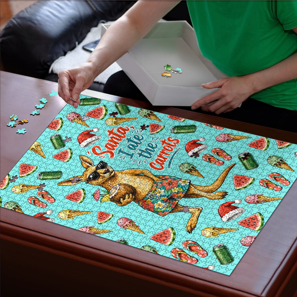 Aussie Christmas Santa Puzzle Retro Cartoon Summer Holiday Beach - I Ate The Carrots Kangaroo