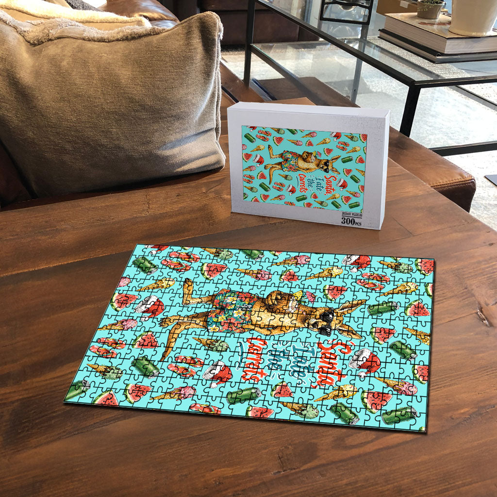 Aussie Christmas Santa Puzzle Retro Cartoon Summer Holiday Beach - I Ate The Carrots Kangaroo