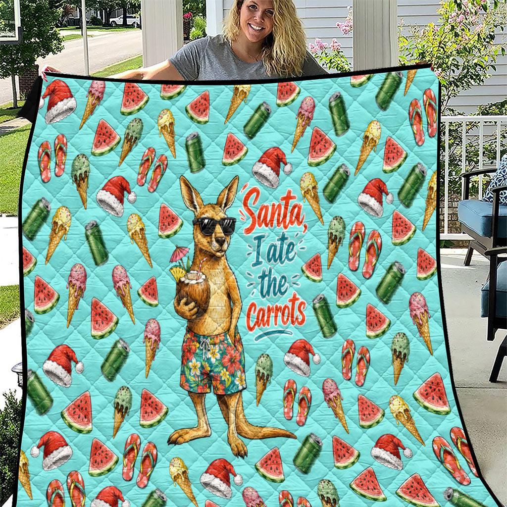 Aussie Christmas Santa Quilt Retro Cartoon Summer Holiday Beach - I Ate The Carrots Kangaroo