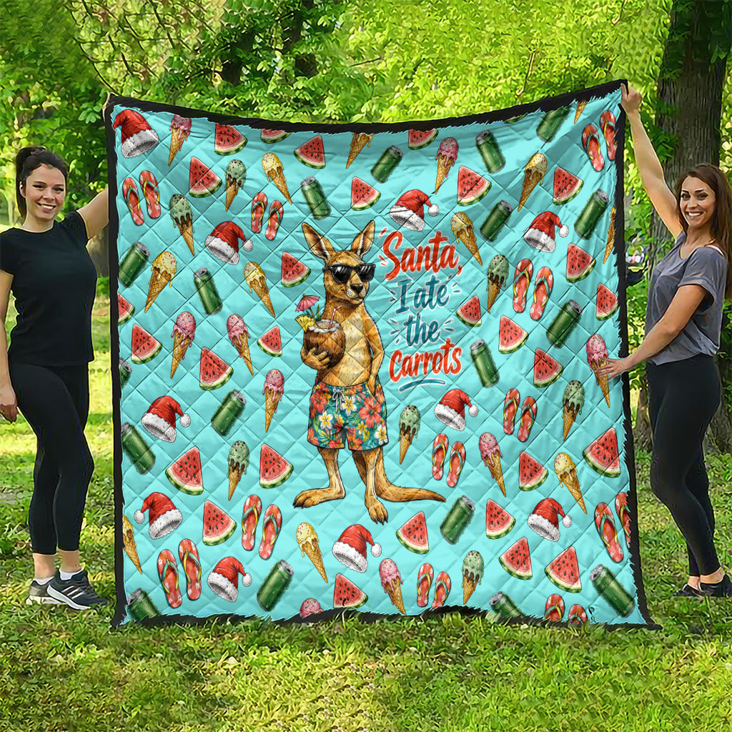 Aussie Christmas Santa Quilt Retro Cartoon Summer Holiday Beach - I Ate The Carrots Kangaroo