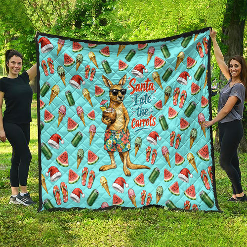 Aussie Christmas Santa Quilt Retro Cartoon Summer Holiday Beach - I Ate The Carrots Kangaroo