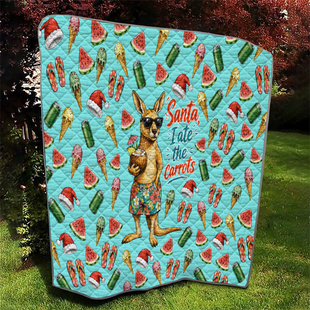 Aussie Christmas Santa Quilt Retro Cartoon Summer Holiday Beach - I Ate The Carrots Kangaroo