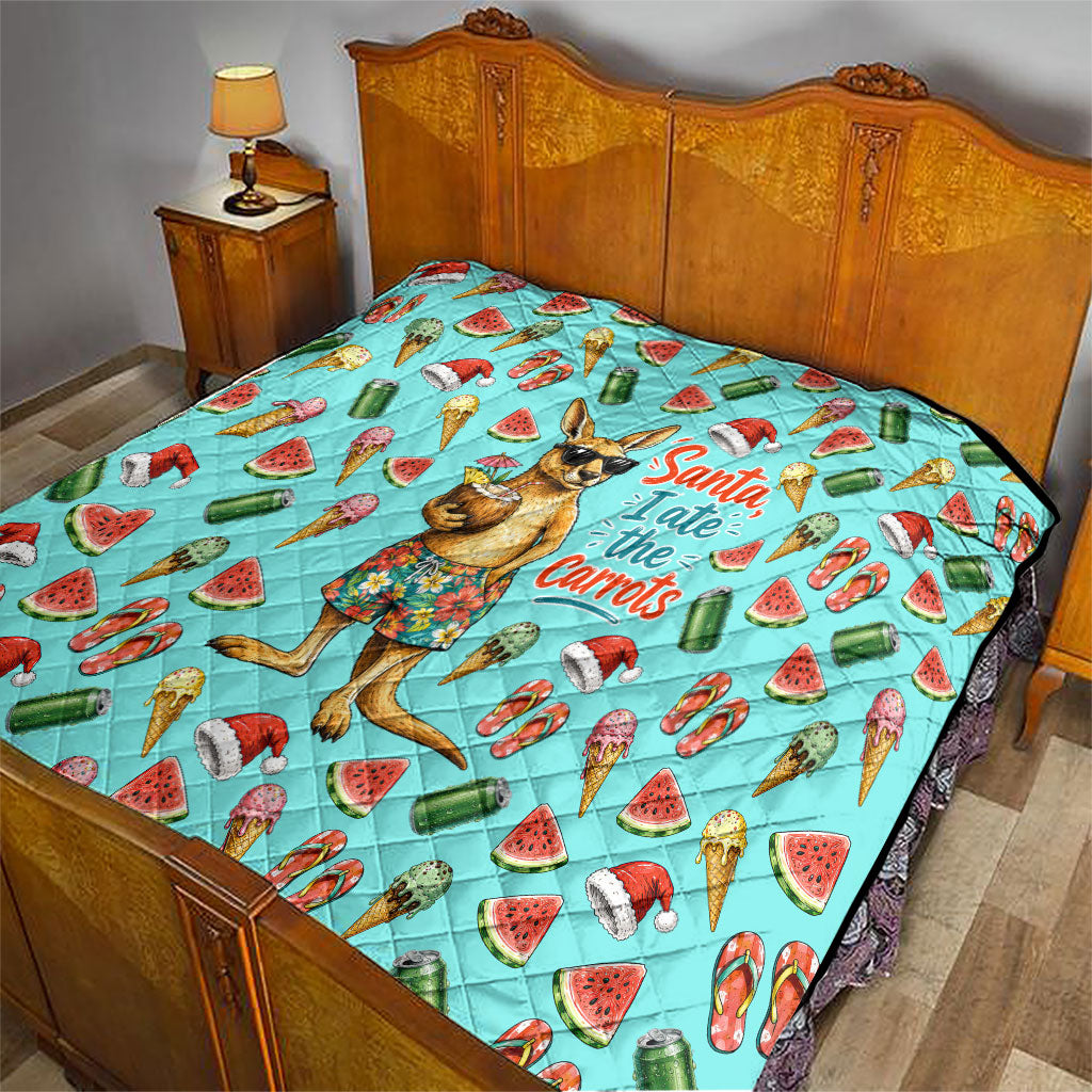 Aussie Christmas Santa Quilt Retro Cartoon Summer Holiday Beach - I Ate The Carrots Kangaroo