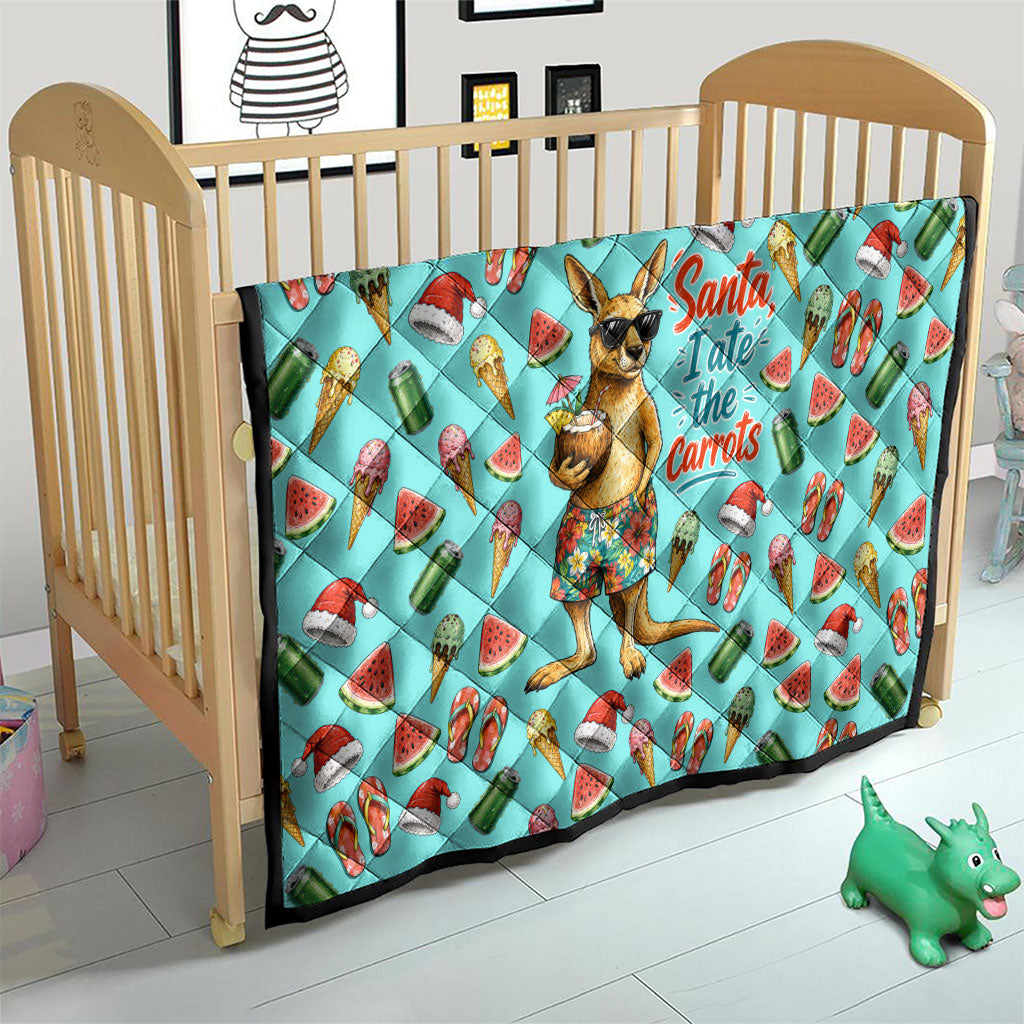 Aussie Christmas Santa Quilt Retro Cartoon Summer Holiday Beach - I Ate The Carrots Kangaroo