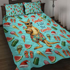 Aussie Christmas Santa Quilt Bed Set Retro Cartoon Summer Holiday Beach - I Ate The Carrots Kangaroo