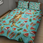 Aussie Christmas Santa Quilt Bed Set Retro Cartoon Summer Holiday Beach - I Ate The Carrots Kangaroo