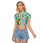 Aussie Christmas Santa Raglan Cropped T Shirt Retro Cartoon Summer Holiday Beach - I Ate The Carrots Kangaroo