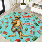 Aussie Christmas Santa Round Carpet Retro Cartoon Summer Holiday Beach - I Ate The Carrots Kangaroo