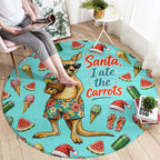 Aussie Christmas Santa Round Carpet Retro Cartoon Summer Holiday Beach - I Ate The Carrots Kangaroo