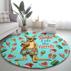 Aussie Christmas Santa Round Carpet Retro Cartoon Summer Holiday Beach - I Ate The Carrots Kangaroo