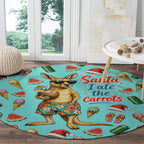 Aussie Christmas Santa Round Carpet Retro Cartoon Summer Holiday Beach - I Ate The Carrots Kangaroo