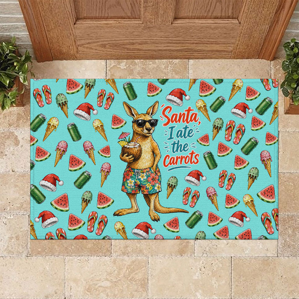 Aussie Christmas Santa Rubber Doormat Retro Cartoon Summer Holiday Beach - I Ate The Carrots Kangaroo