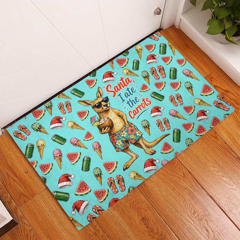 Aussie Christmas Santa Rubber Doormat Retro Cartoon Summer Holiday Beach - I Ate The Carrots Kangaroo