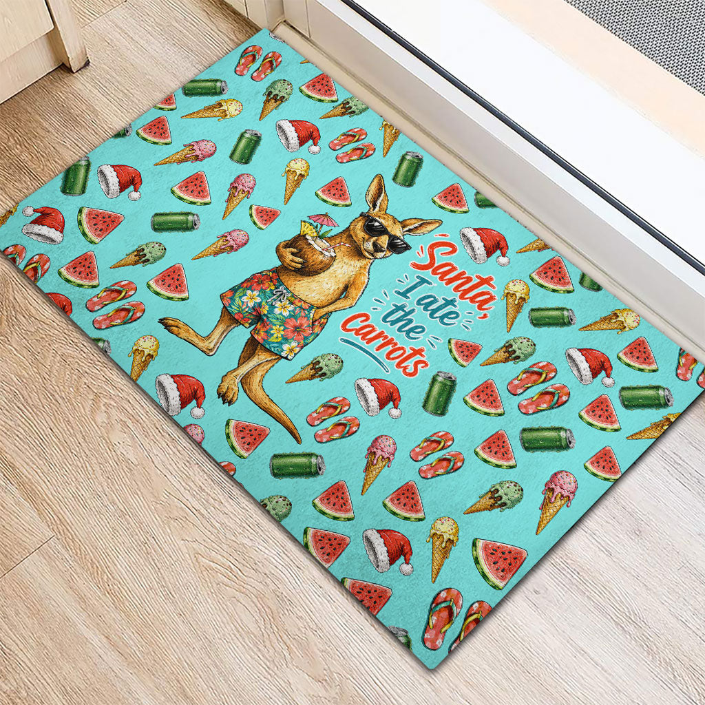 Aussie Christmas Santa Rubber Doormat Retro Cartoon Summer Holiday Beach - I Ate The Carrots Kangaroo