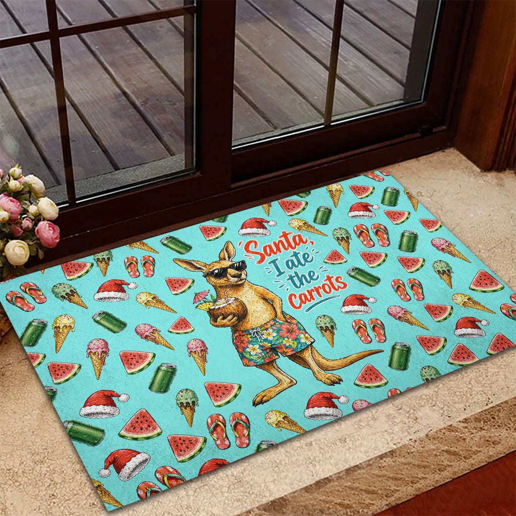 Aussie Christmas Santa Rubber Doormat Retro Cartoon Summer Holiday Beach - I Ate The Carrots Kangaroo