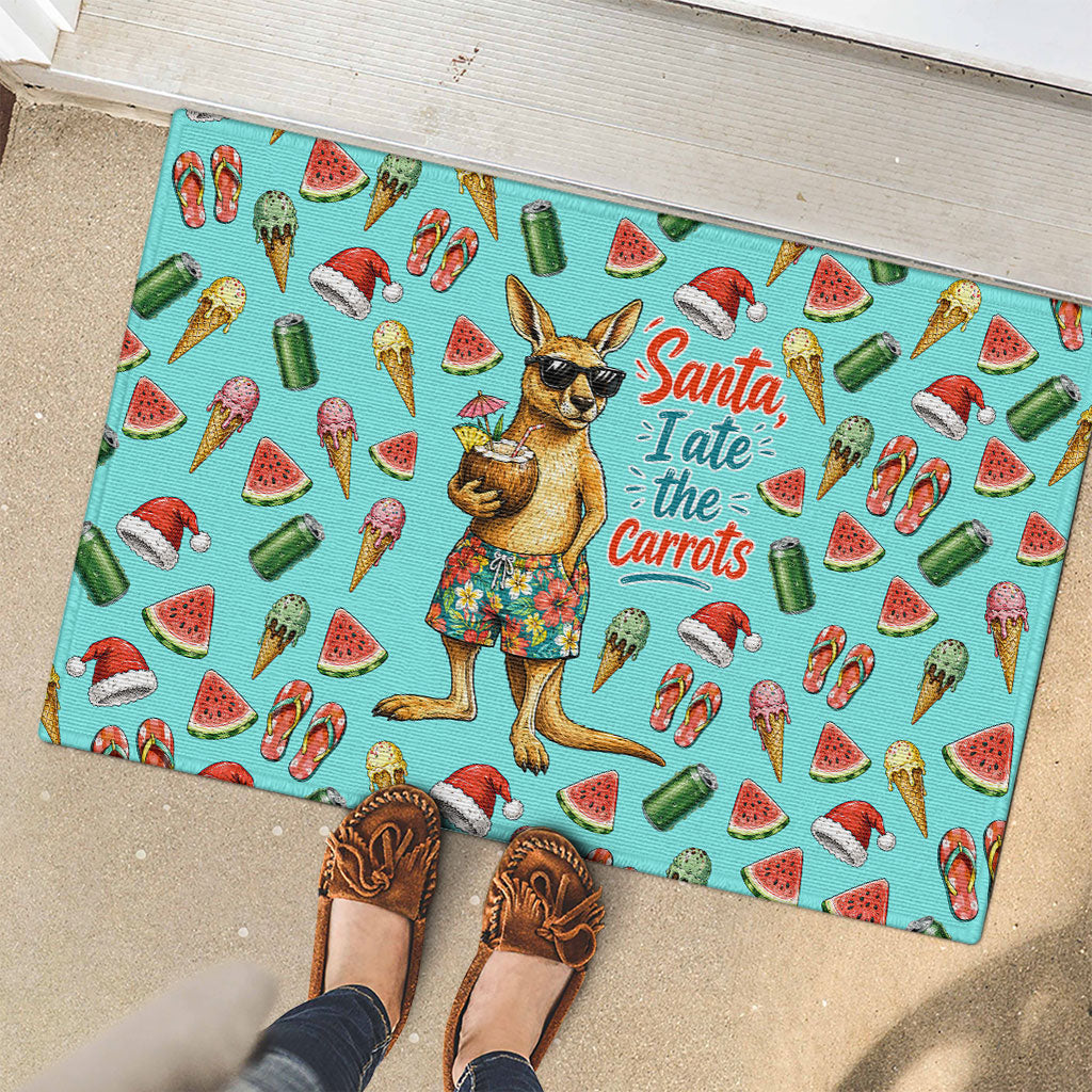 Aussie Christmas Santa Rubber Doormat Retro Cartoon Summer Holiday Beach - I Ate The Carrots Kangaroo