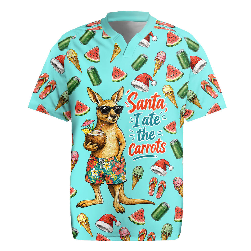 Aussie Christmas Santa Rugby Jersey Retro Cartoon Summer Holiday Beach - I Ate The Carrots Kangaroo