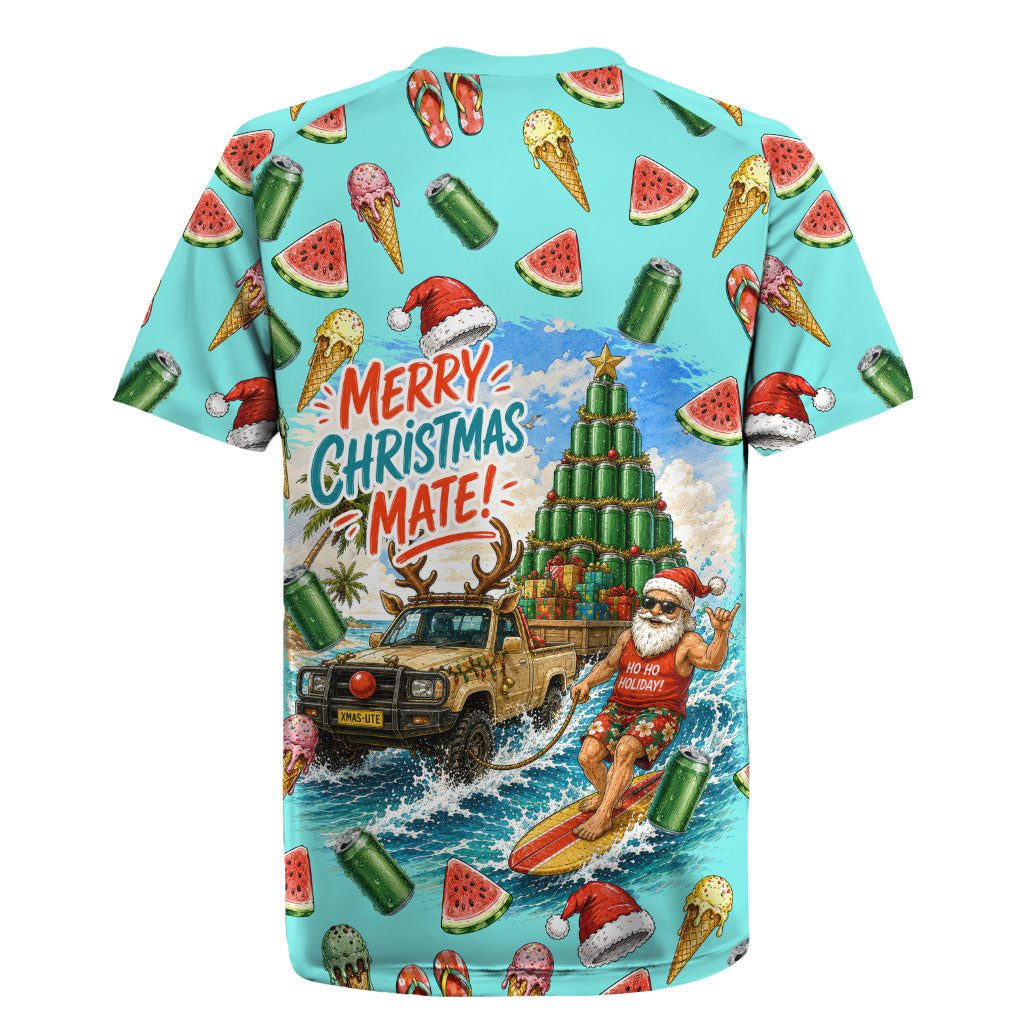 Aussie Christmas Santa Rugby Jersey Retro Cartoon Summer Holiday Beach - I Ate The Carrots Kangaroo