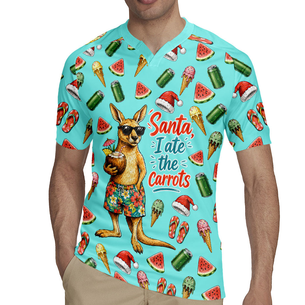 Aussie Christmas Santa Rugby Jersey Retro Cartoon Summer Holiday Beach - I Ate The Carrots Kangaroo