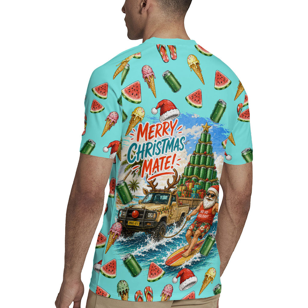 Aussie Christmas Santa Rugby Jersey Retro Cartoon Summer Holiday Beach - I Ate The Carrots Kangaroo