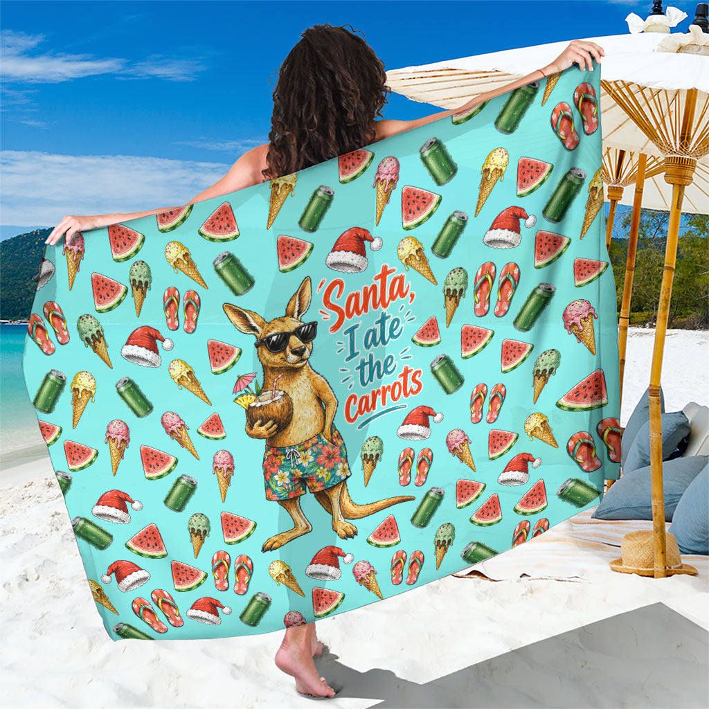 Aussie Christmas Santa Sarong Retro Cartoon Summer Holiday Beach - I Ate The Carrots Kangaroo
