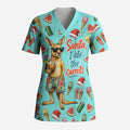 Aussie Christmas Santa Scrub Top Retro Cartoon Summer Holiday Beach - I Ate The Carrots Kangaroo