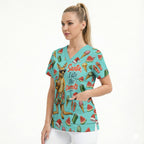Aussie Christmas Santa Scrub Top Retro Cartoon Summer Holiday Beach - I Ate The Carrots Kangaroo