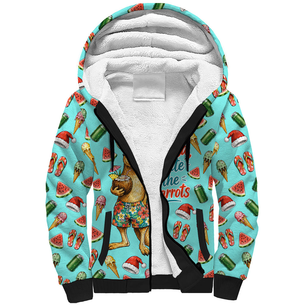 Aussie Christmas Santa Sherpa Hoodie Retro Cartoon Summer Holiday Beach - I Ate The Carrots Kangaroo