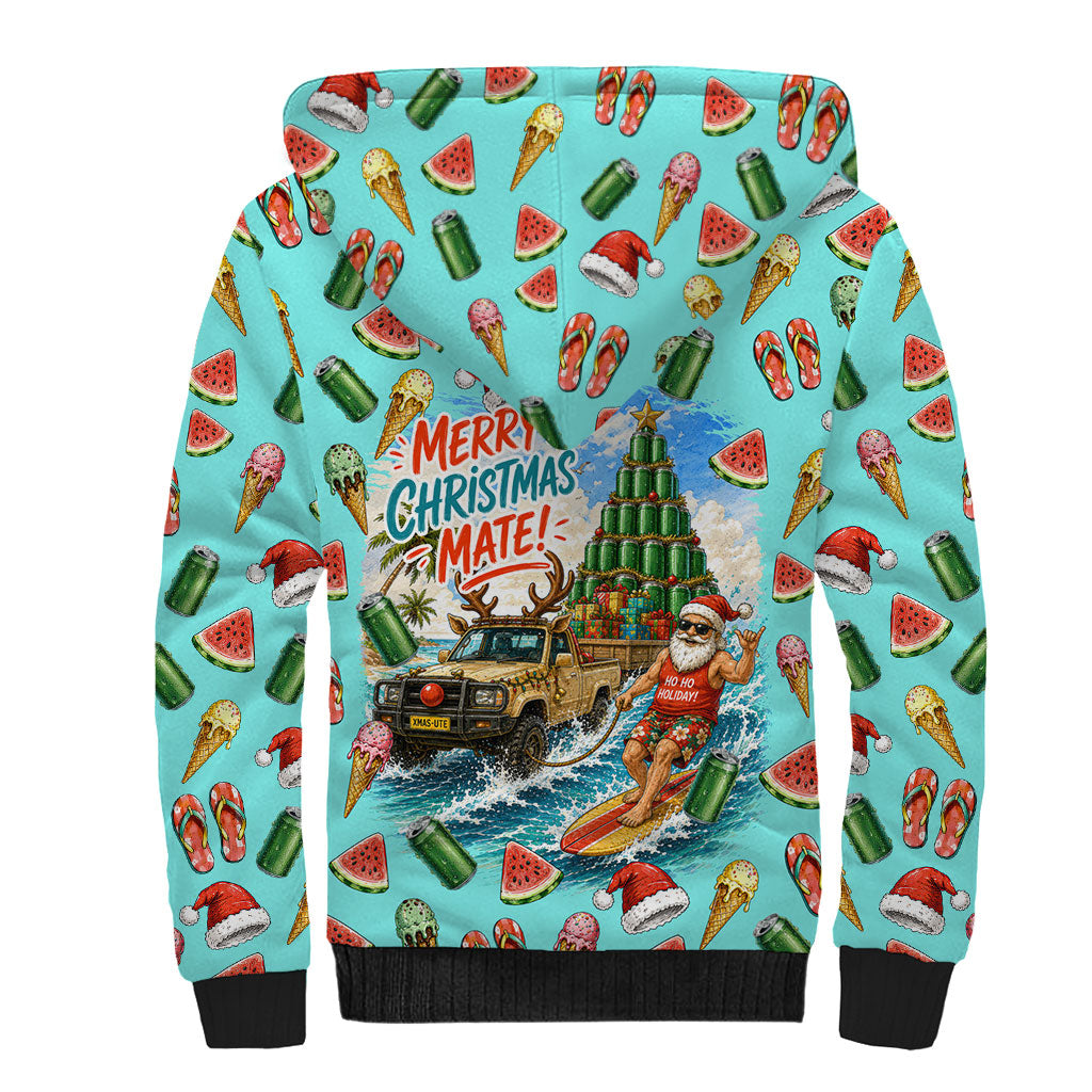 Aussie Christmas Santa Sherpa Hoodie Retro Cartoon Summer Holiday Beach - I Ate The Carrots Kangaroo