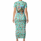 Aussie Christmas Santa Short Sleeve Bodycon Dress Retro Cartoon Summer Holiday Beach - I Ate The Carrots Kangaroo