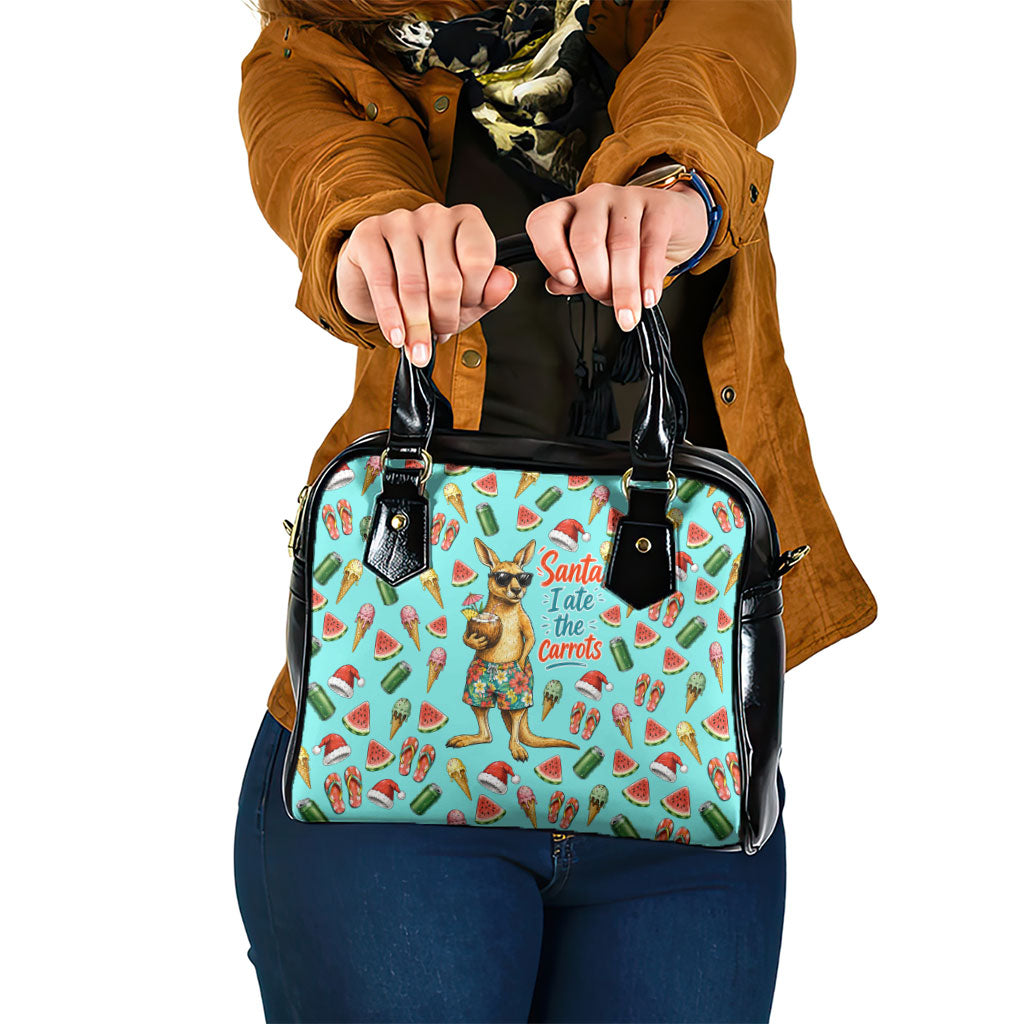Aussie Christmas Santa Shoulder Handbag Retro Cartoon Summer Holiday Beach - I Ate The Carrots Kangaroo