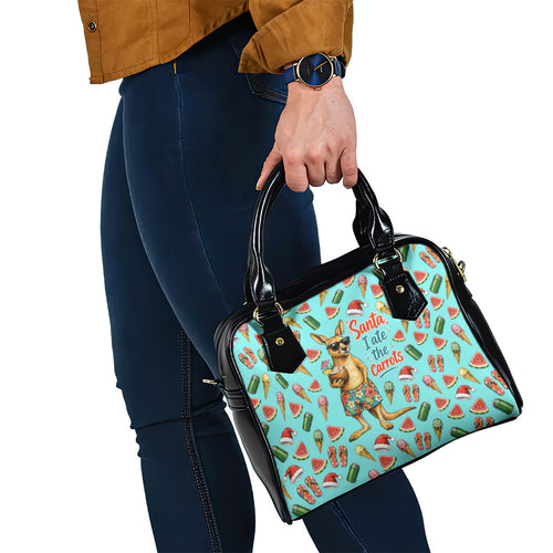 Aussie Christmas Santa Shoulder Handbag Retro Cartoon Summer Holiday Beach - I Ate The Carrots Kangaroo