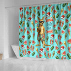 Aussie Christmas Santa Shower Curtain Retro Cartoon Summer Holiday Beach - I Ate The Carrots Kangaroo