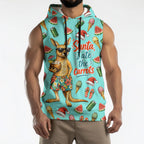 Aussie Christmas Santa Sleeveless Hoodie Retro Cartoon Summer Holiday Beach - I Ate The Carrots Kangaroo