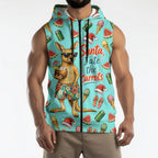Aussie Christmas Santa Sleeveless Zip Hoodie Retro Cartoon Summer Holiday Beach - I Ate The Carrots Kangaroo