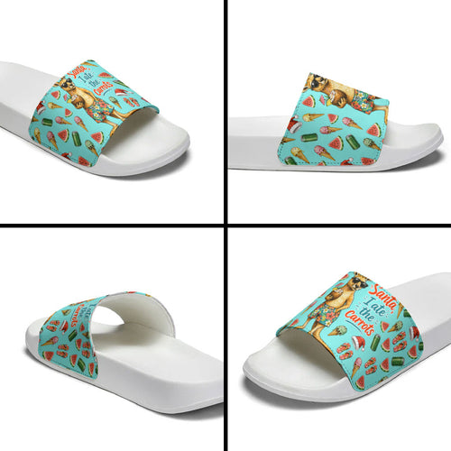 Aussie Christmas Santa Slide Sandals Retro Cartoon Summer Holiday Beach - I Ate The Carrots Kangaroo