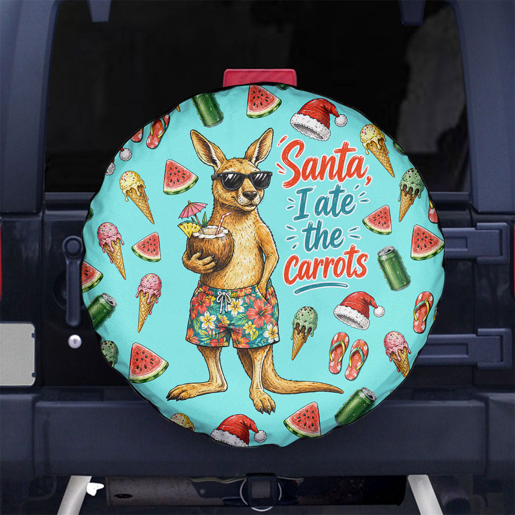 Aussie Christmas Santa Spare Tire Cover Retro Cartoon Summer Holiday Beach - I Ate The Carrots Kangaroo