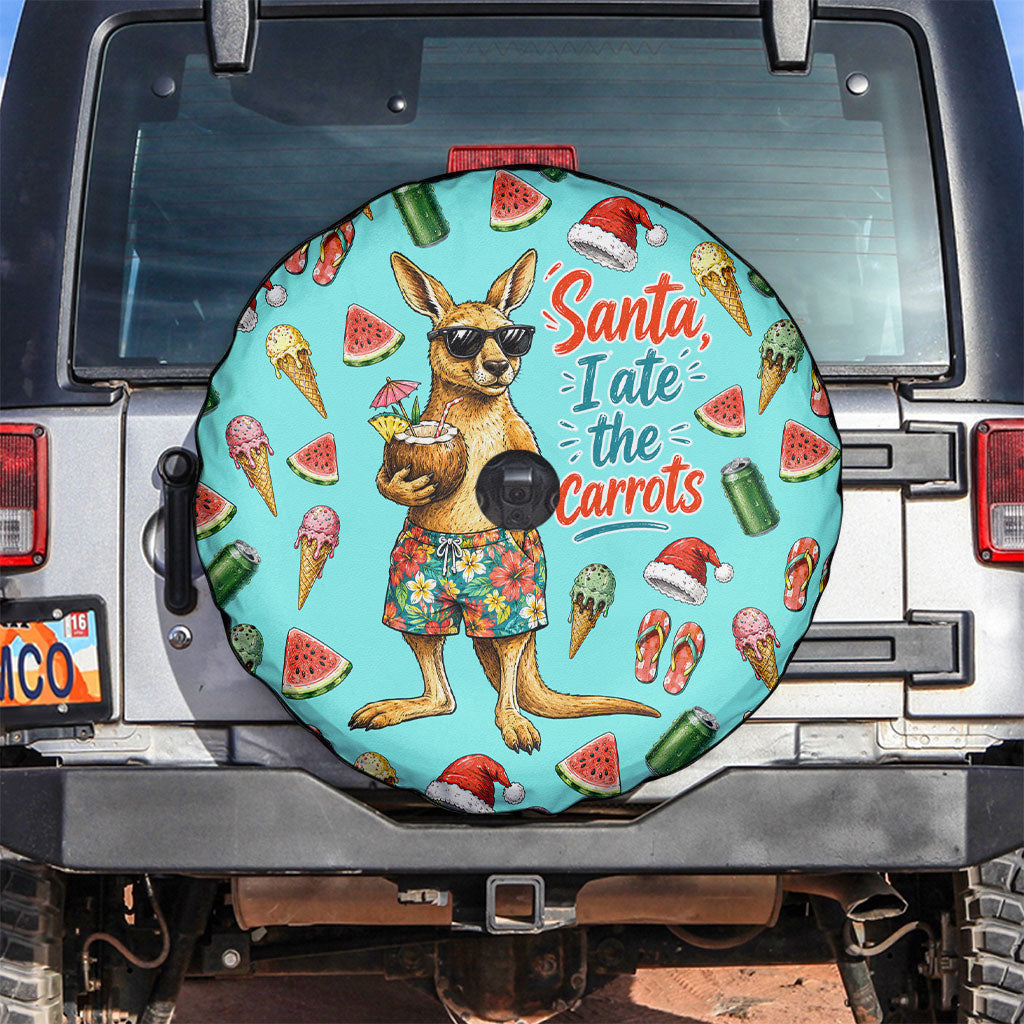 Aussie Christmas Santa Spare Tire Cover Retro Cartoon Summer Holiday Beach - I Ate The Carrots Kangaroo