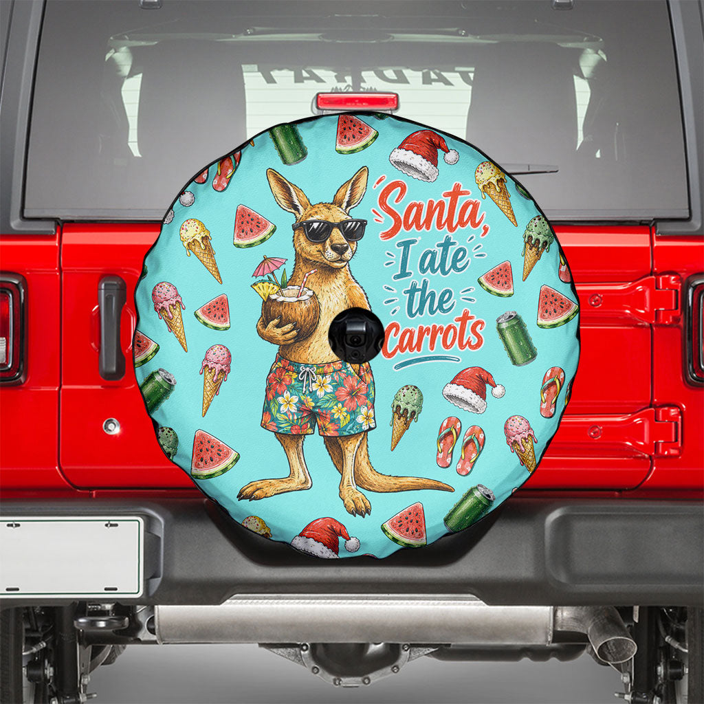 Aussie Christmas Santa Spare Tire Cover Retro Cartoon Summer Holiday Beach - I Ate The Carrots Kangaroo